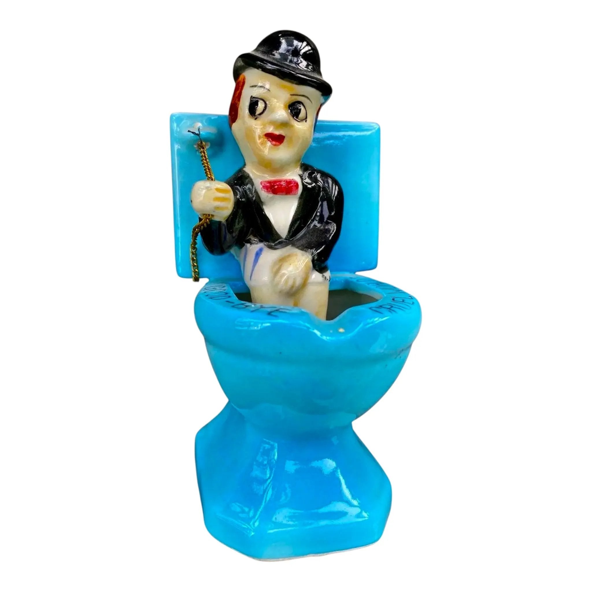 Rare Vintage Ceramic Man on Toilet Figural