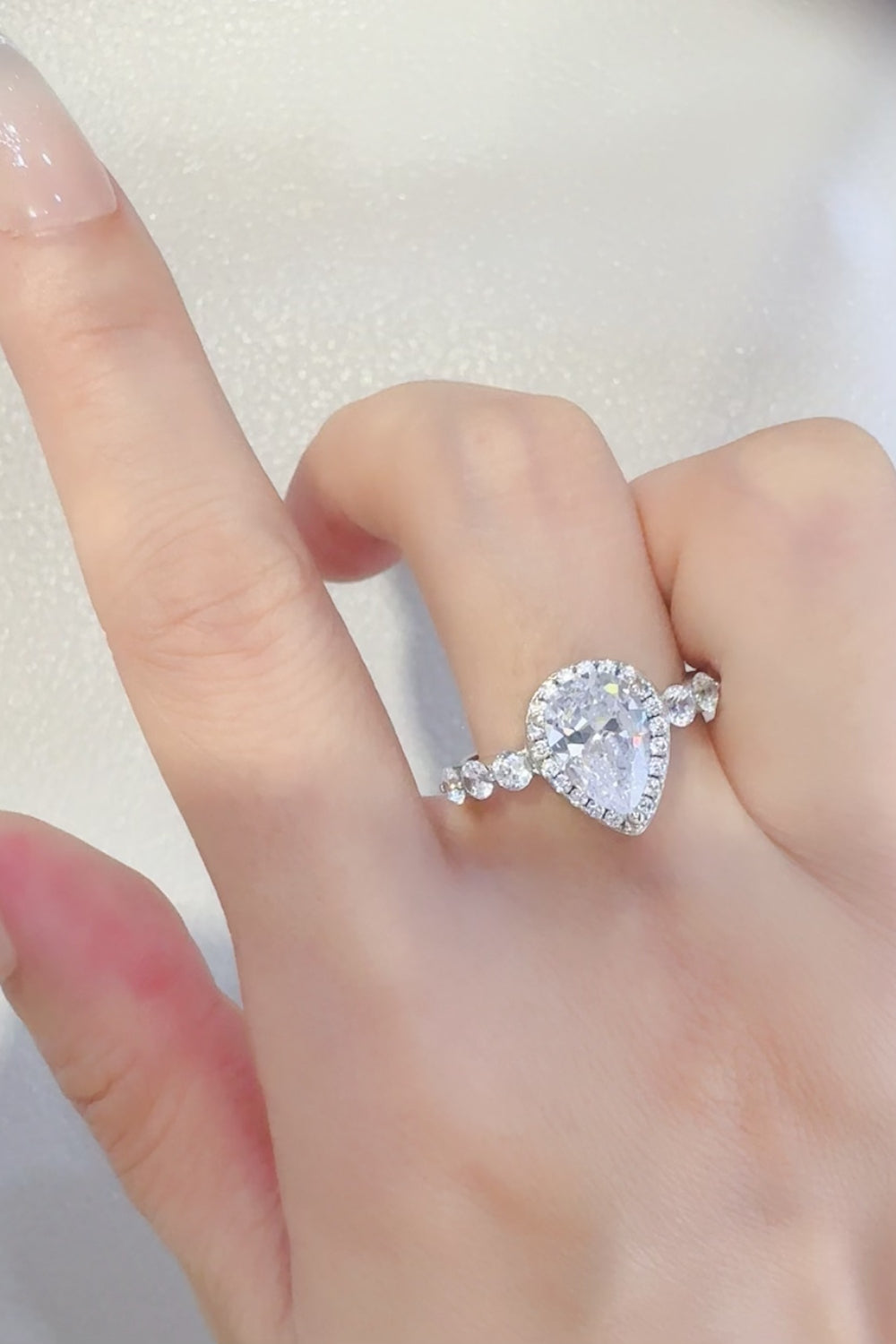Pear-Shaped Moissanite Sterling Silver Ring Jewelry Bubble