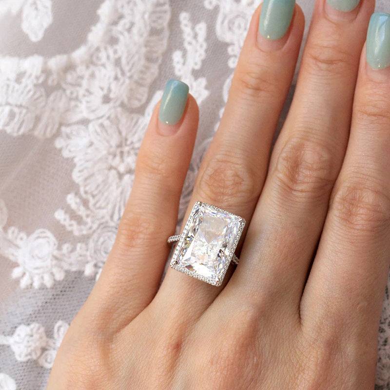 Rectangle Stone Ring – 13x17mm Inlaid Zircon, White Gold Color, Women’s Fashion Jewelry Statement Jewelry Bubble