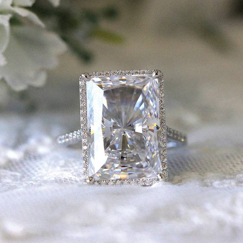 Rectangle Stone Ring – 13x17mm Inlaid Zircon, White Gold Color, Women’s Fashion Jewelry Statement Jewelry Bubble