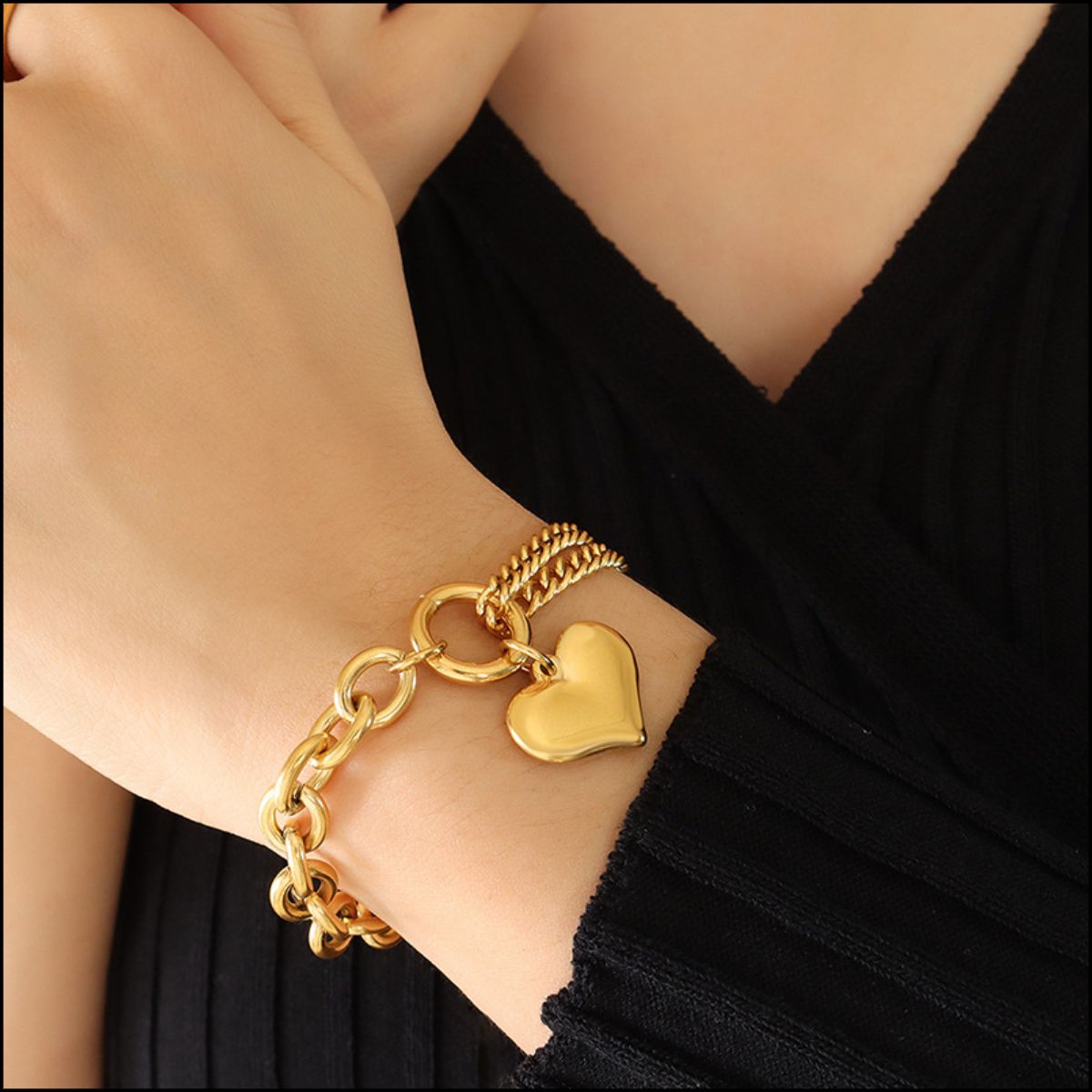 Heart Charm Double Twist Chain Bracelet Jewelry Bubble