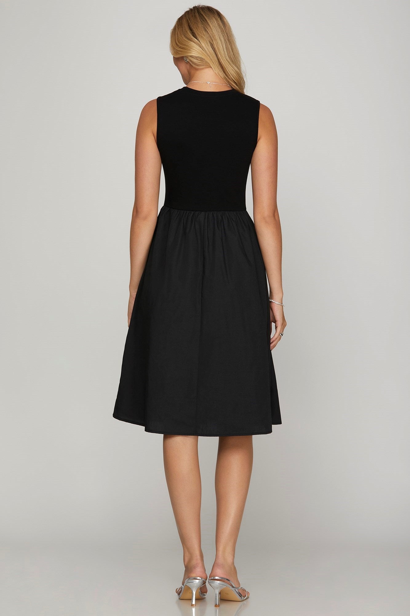 Stylish Sleeveless Black Midi Dress Jewelry Bubble