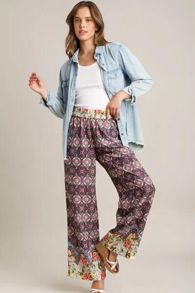 Mixed Print Elastic Waistband Pants