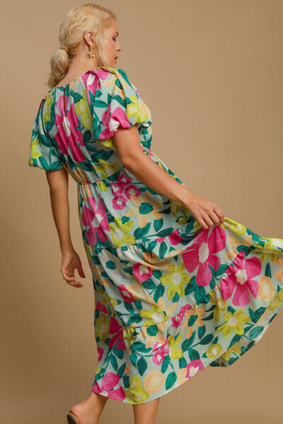 Tiered Multicolor Floral Print Notched Puff Sleeve Midi Dress – Shop the 2025 Style Trend Trendsi