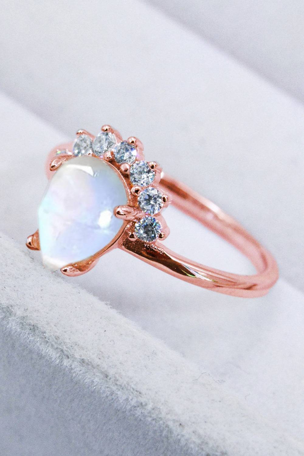 Sterling Silver Natural Moonstone Ring with Zircon Accents – Platinum or Rose Gold Plated Jewelry Bubble