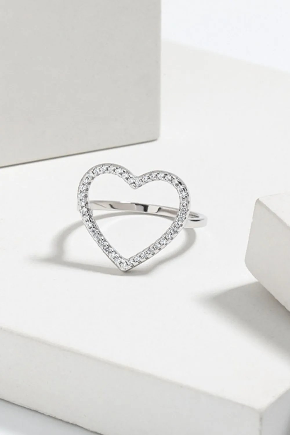 Open Heart Ring: Elegant Zircon-StuddPavé Cubic Zirconia Open Heart Ringed Design in Gold and Silver Finishes