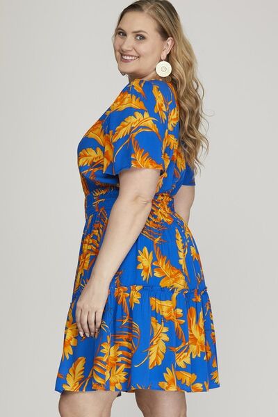Printed Notched Short Sleeve Frill Tiered Dress in Royal Blue – Your Go-To Summer Look Trendsi