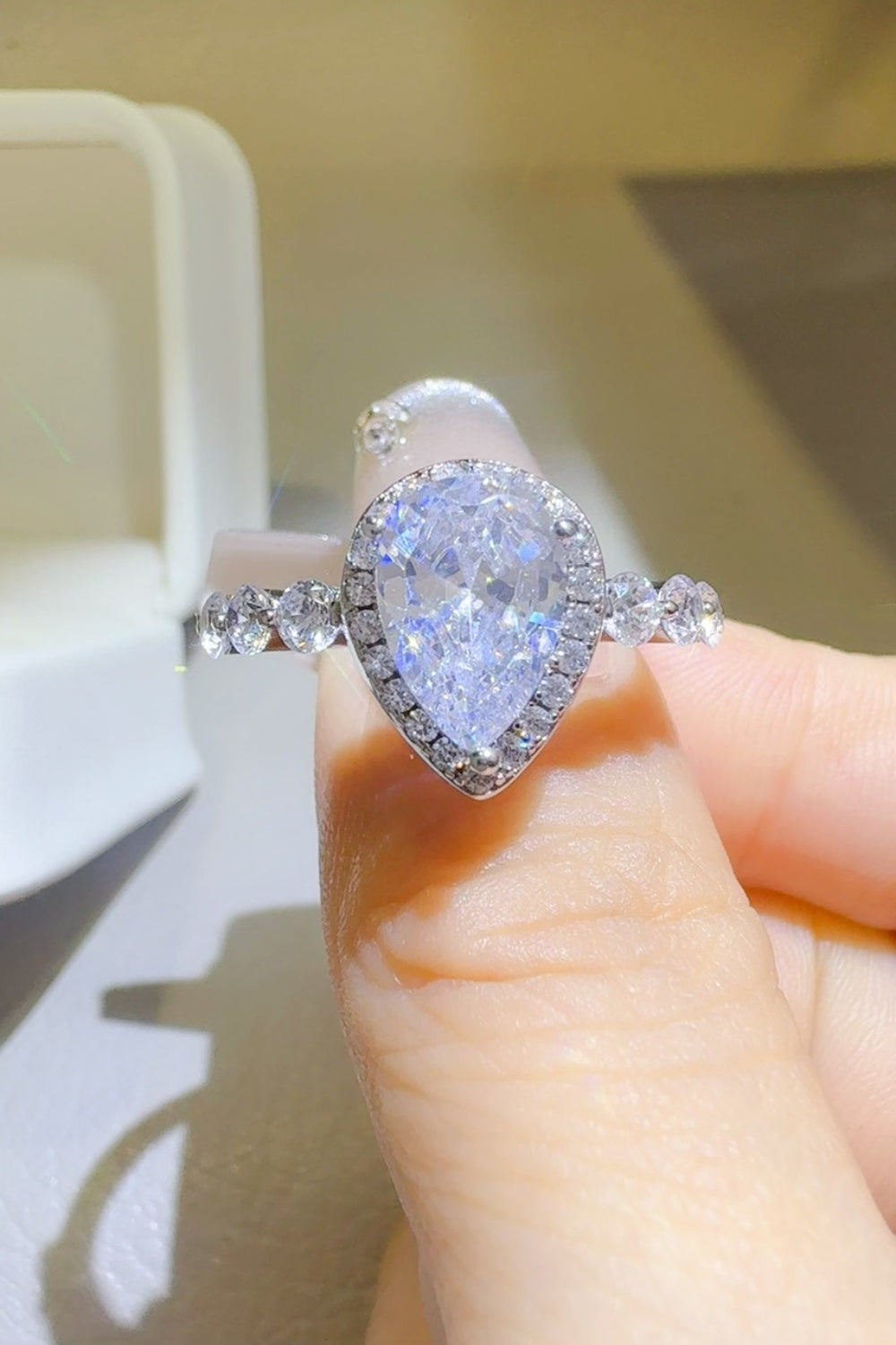 Pear-Shaped Moissanite Sterling Silver Ring Jewelry Bubble