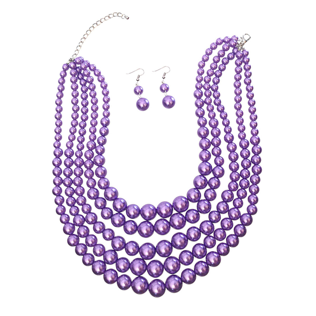 Graduated Pearl Necklace Set Light Purple Multi Strand