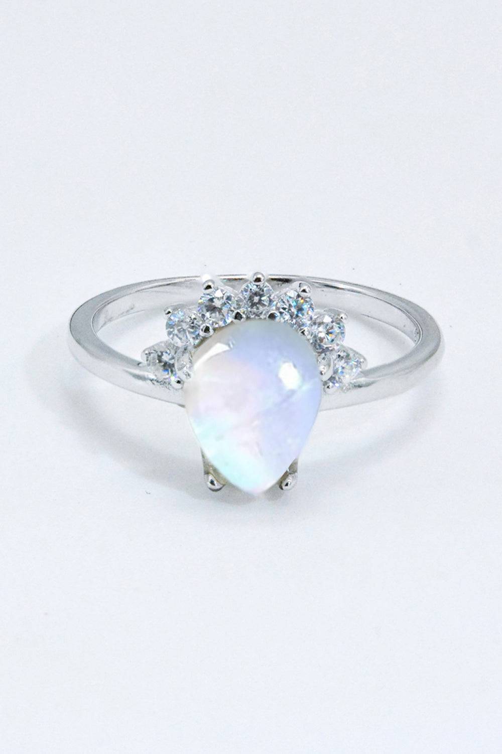 Sterling Silver Natural Moonstone Ring with Zircon Accents – Platinum or Rose Gold Plated Jewelry Bubble