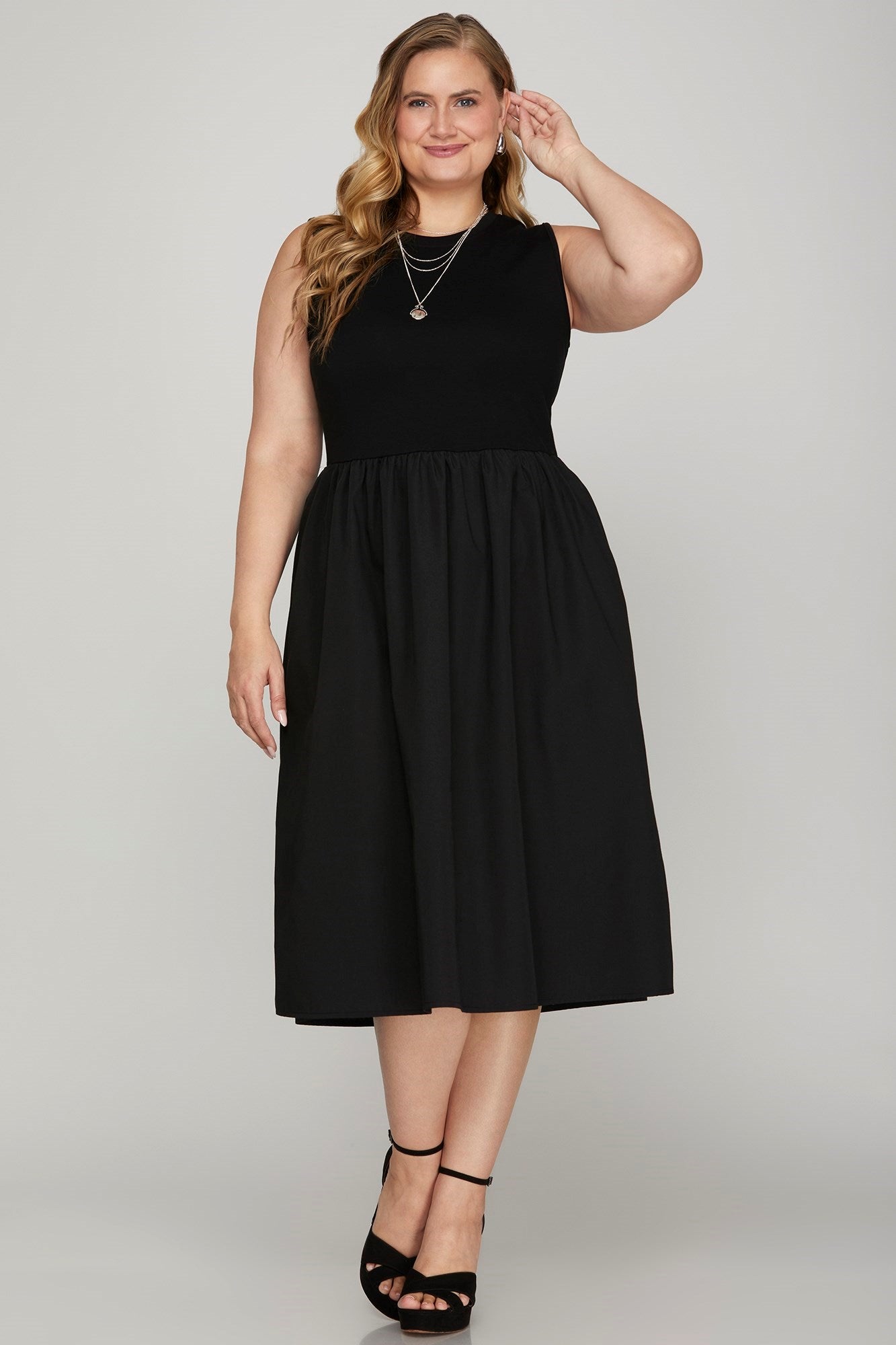 Stylish Sleeveless Black Midi Dress Jewelry Bubble
