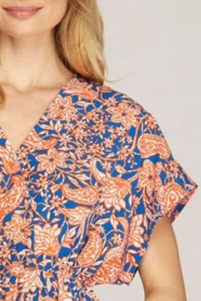Ruffled Hem Printed Surplice Kimono Sleeve Mini Dress - Stylish and Chic Jewelry Bubble