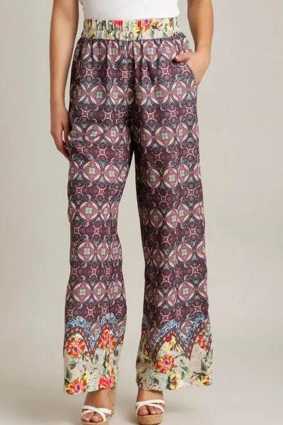 Mixed Print Elastic Waistband Pants