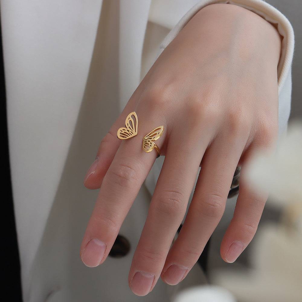 Dainty Adjustable Butterfly Ring – Titanium Steel, Gold or Silver, Whimsical Open Design Jewelry Bubble