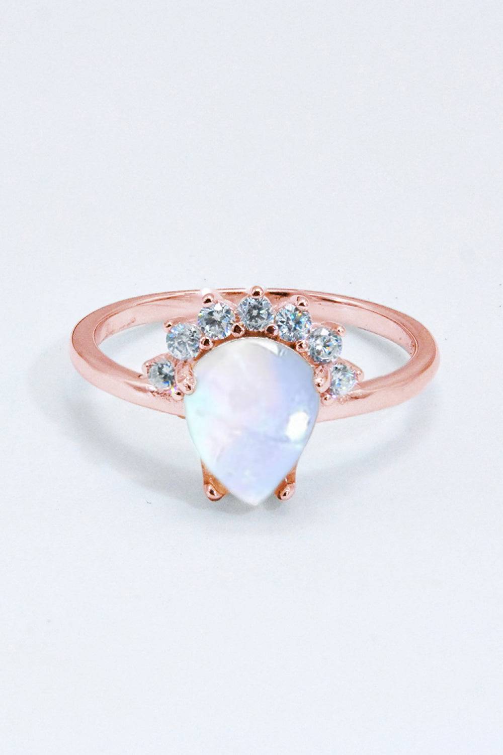 Sterling Silver Natural Moonstone Ring with Zircon Accents – Platinum or Rose Gold Plated Jewelry Bubble
