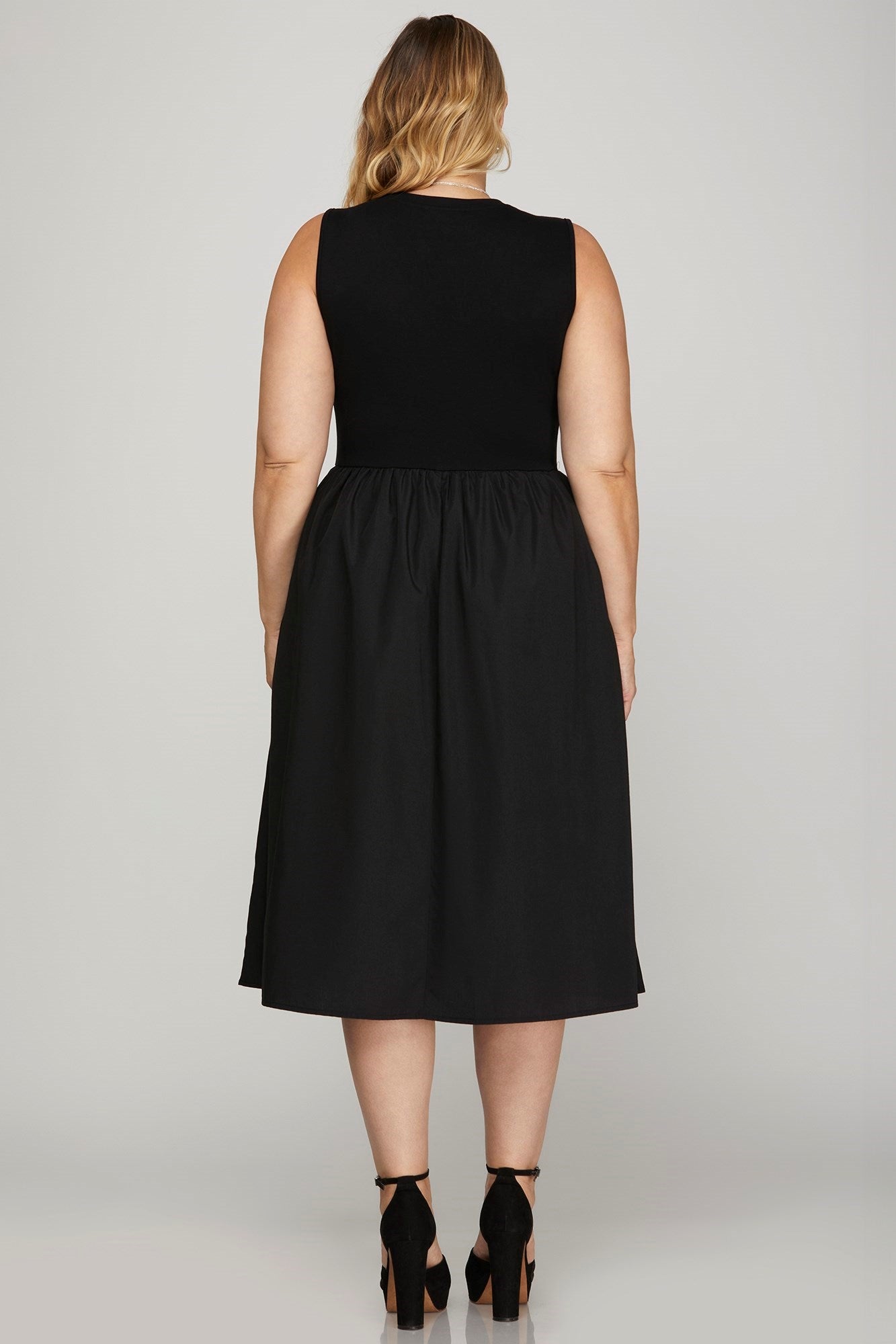 Stylish Sleeveless Black Midi Dress Jewelry Bubble