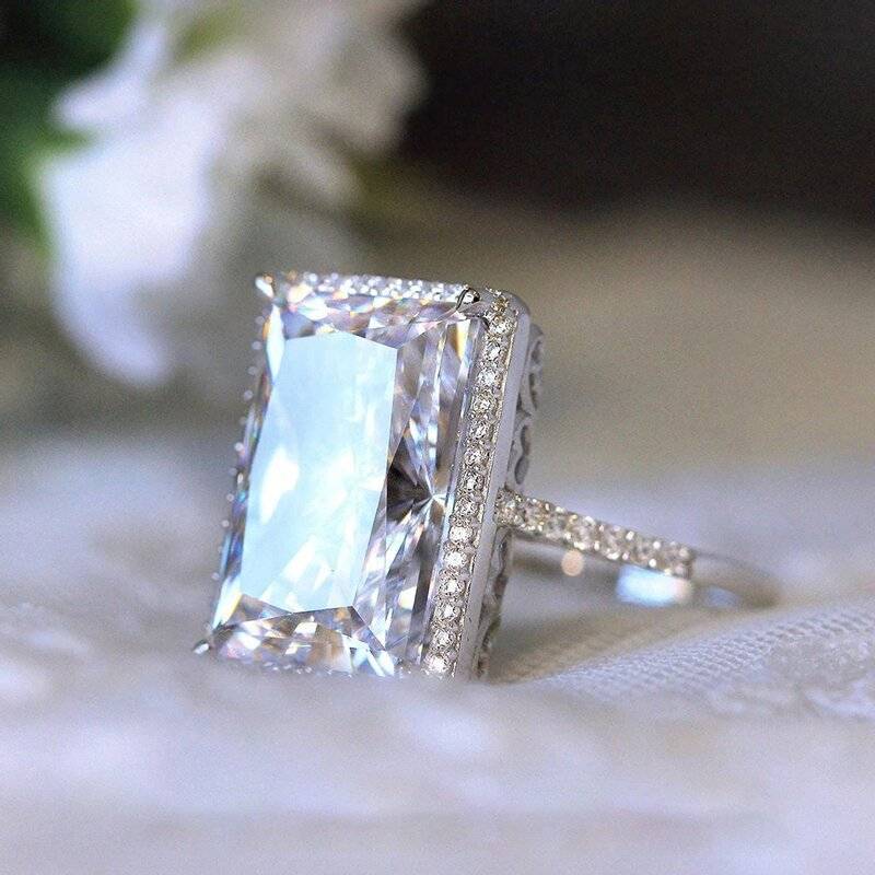 Rectangle Stone Ring – 13x17mm Inlaid Zircon, White Gold Color, Women’s Fashion Jewelry Statement Jewelry Bubble