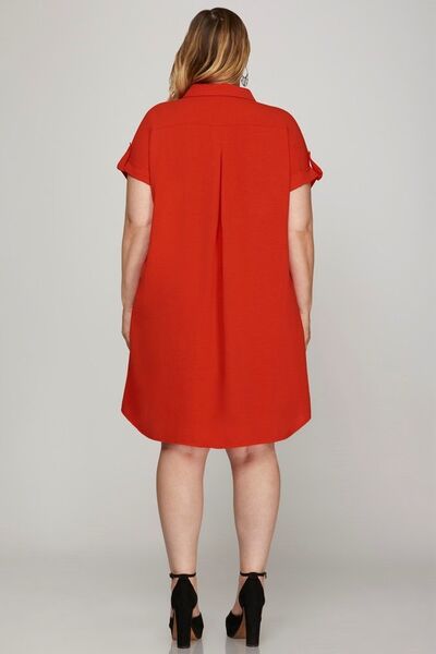 Button Down Short Sleeve Woven Shirt Dress Jewelry Bubble