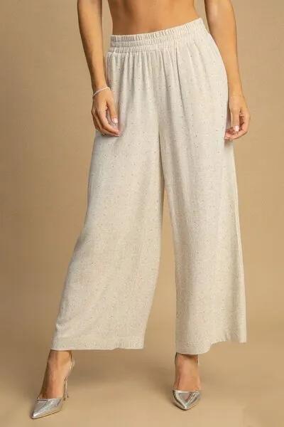 High Waisted Embellished Oatmeal Color Linen Pants for Women – Stylish Comfort Made Easy