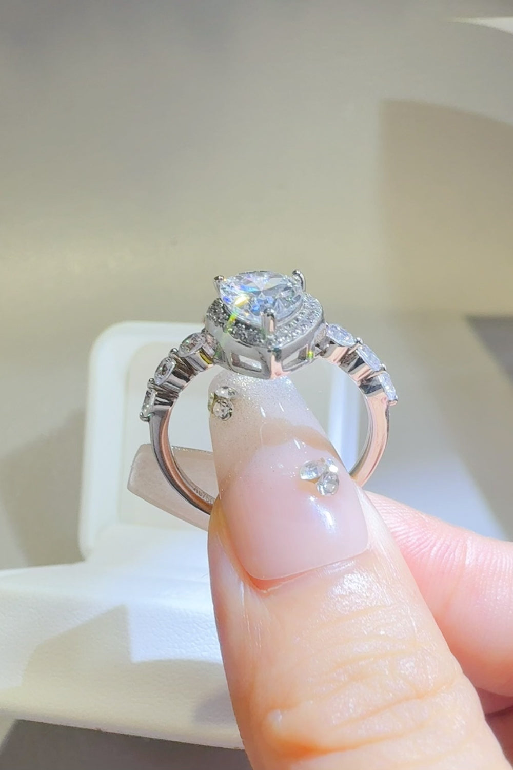 Pear-Shaped Moissanite Sterling Silver Ring Jewelry Bubble