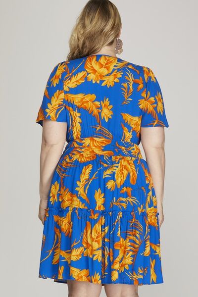 Printed Notched Short Sleeve Frill Tiered Dress in Royal Blue – Your Go-To Summer Look Trendsi