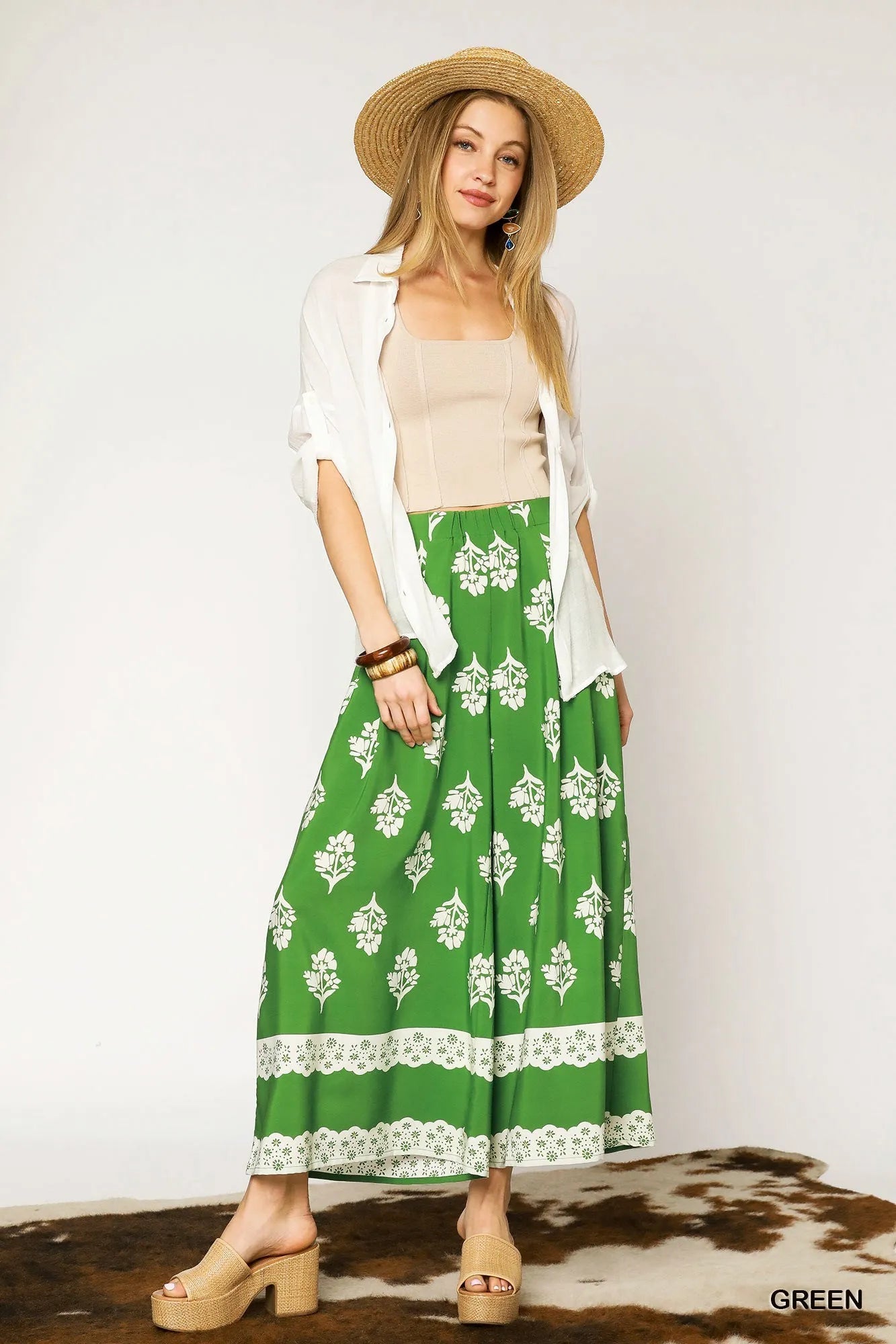 Umgee Floral Pleated Wide-Leg Pants