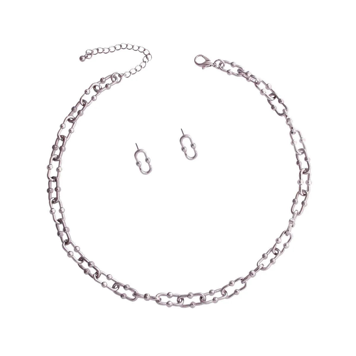 Anchor Chain Silver-Tone Earrings and Necklace: Elevate Your Style Pinktown