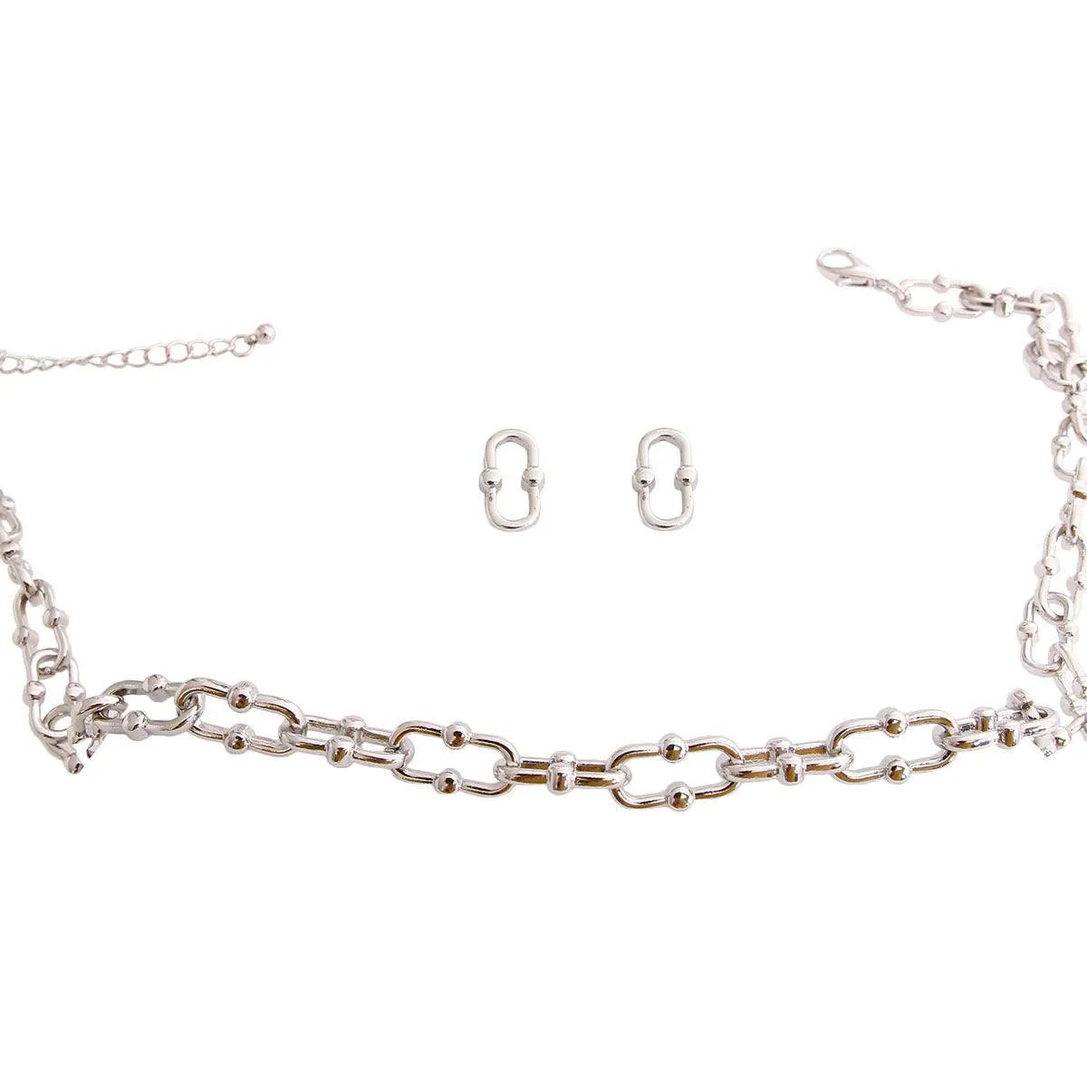 Anchor Chain Silver-Tone Earrings and Necklace: Elevate Your Style Pinktown