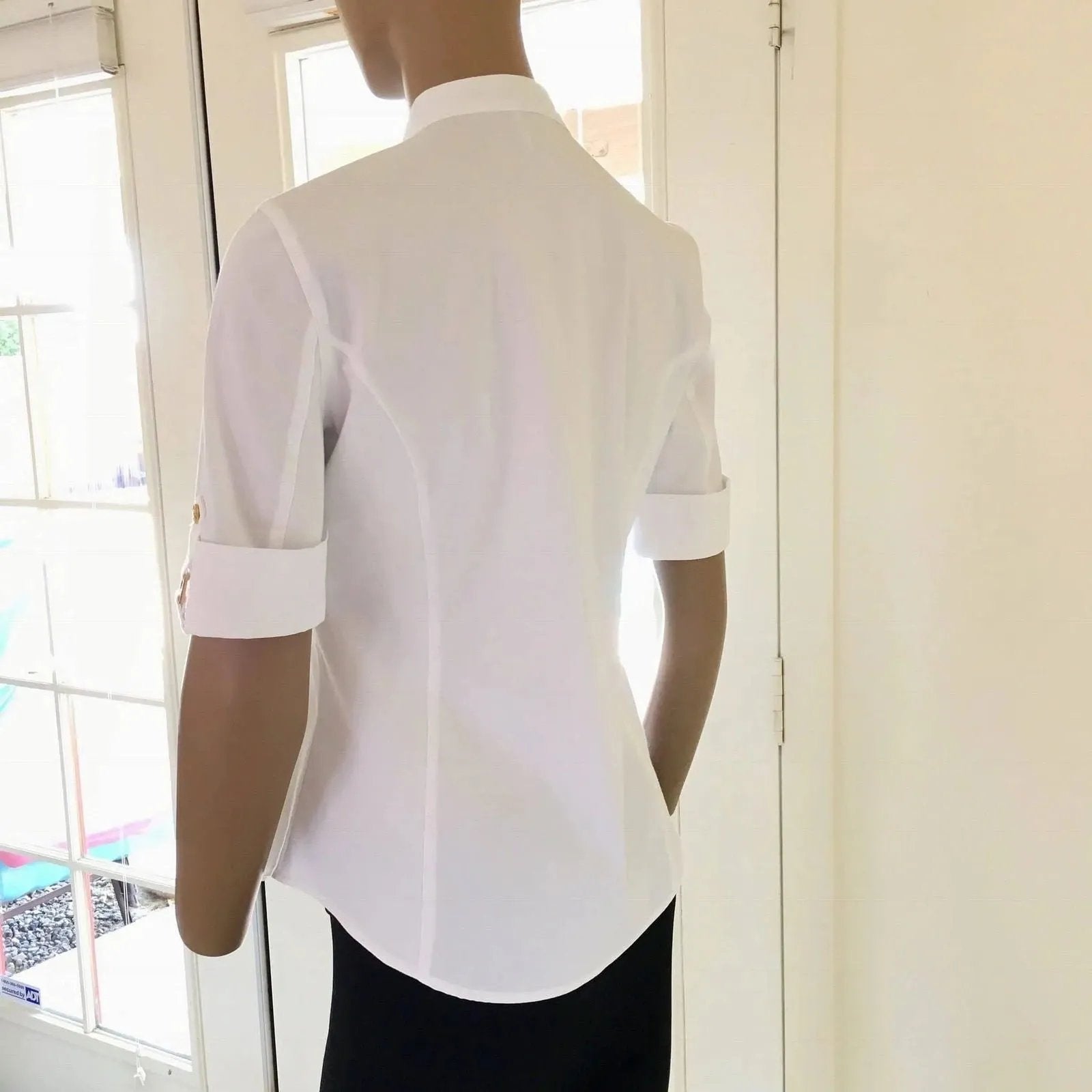 Anne Klein Women's Top Split V-Neck Short Sleeve White Blouse Shirt