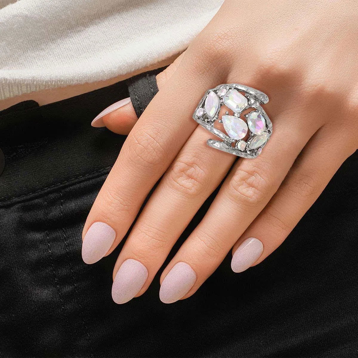 Aurora Borealis Curved Cocktail Ring: Dazzle & Shine at Every Event Pinktown