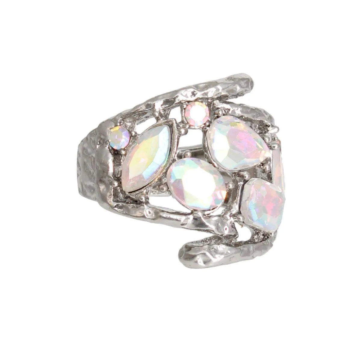 Aurora Borealis Curved Cocktail Ring: Dazzle & Shine at Every Event Pinktown