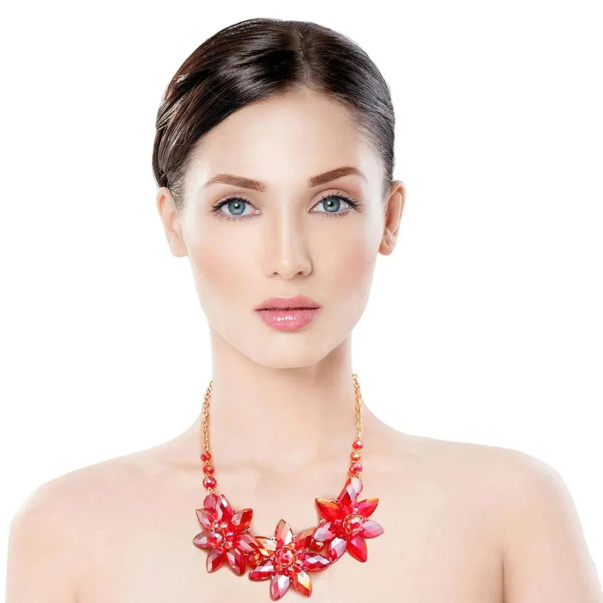 Beauty and Femininity: Red Floral Necklace Set