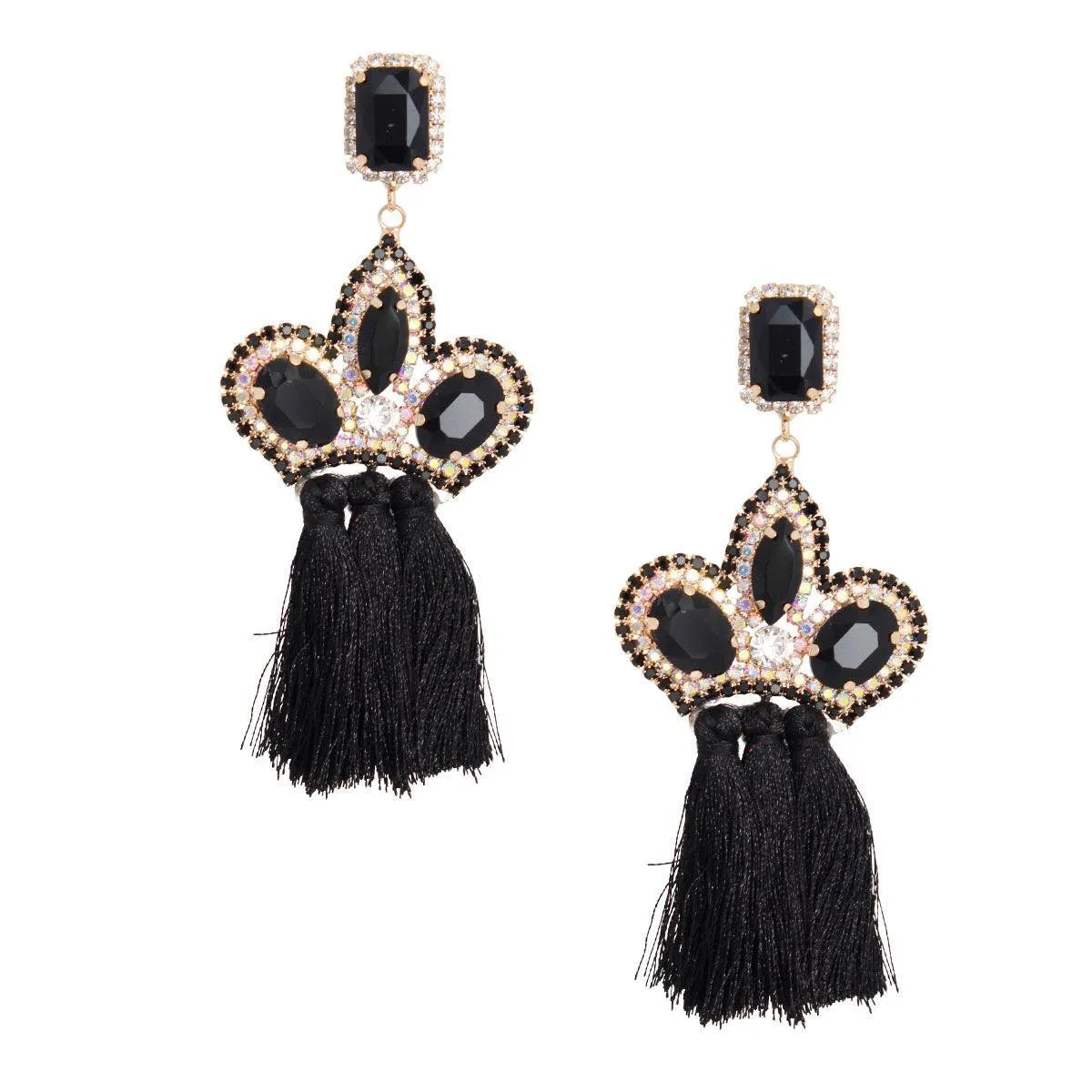 Black Jewel Tassel Drop Fashion Earrings - Shop Now! Pinktown