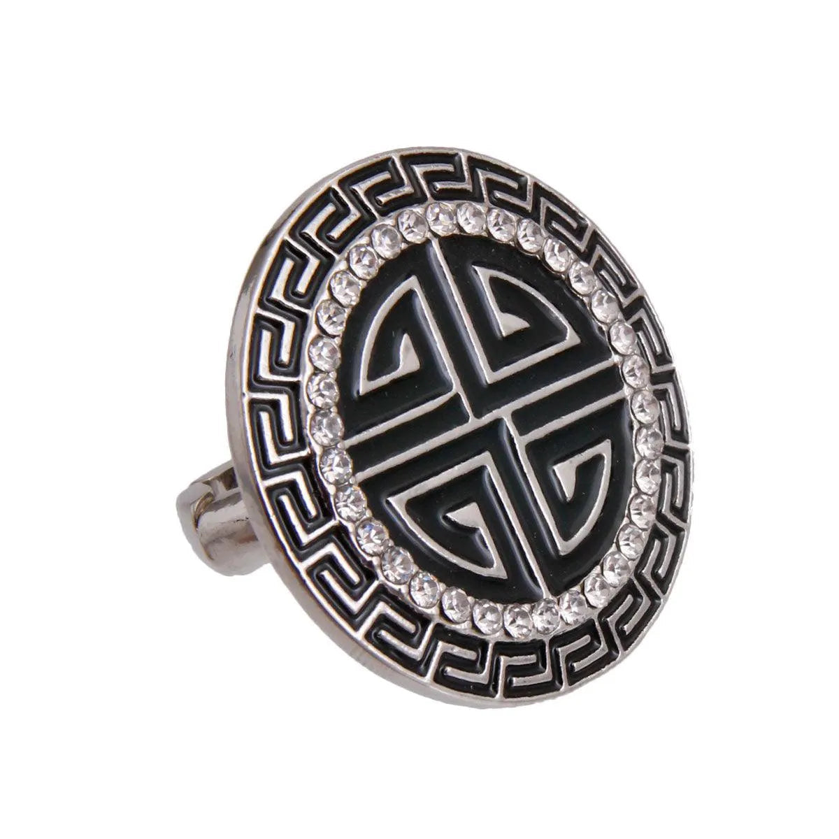 Black Round Greek Cocktail Ring Silver Plated Pinktown