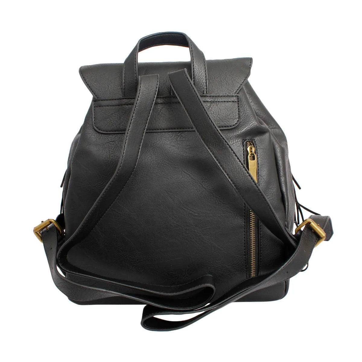 Black Soft Grain Vegan Faux Leather Women’s Backpack Pinktown