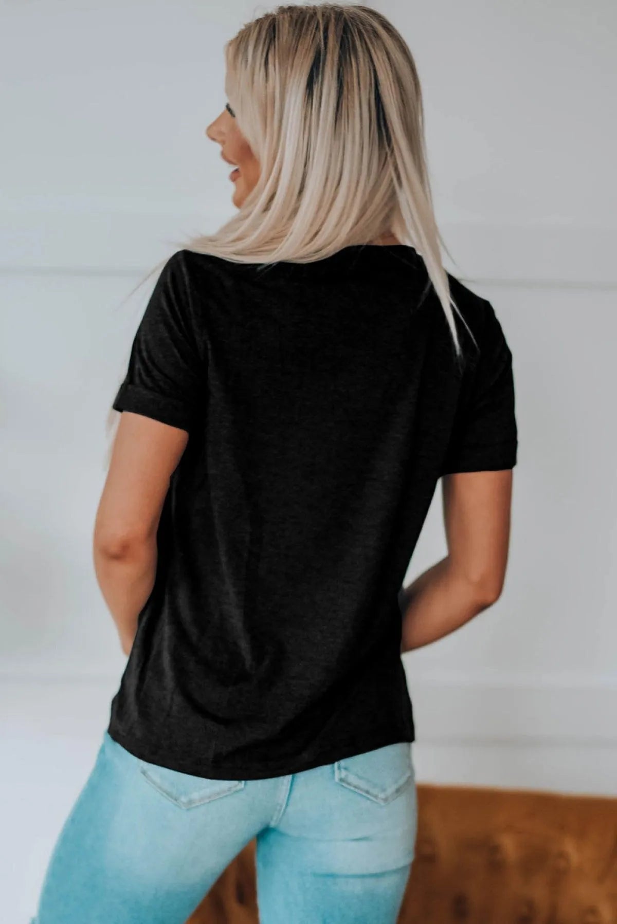 Black Tee XOXO Leopard Letter Print T Shirt Jewelry Bubble