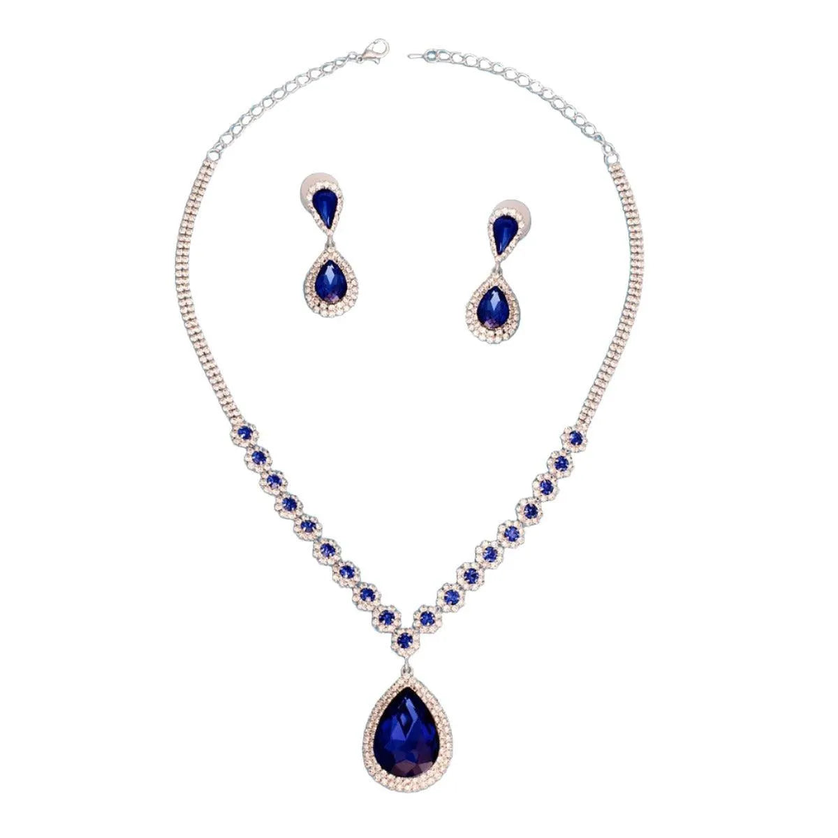 Blue Teardrop Necklace Earrings – Perfect Formal Wear Set Pinktown