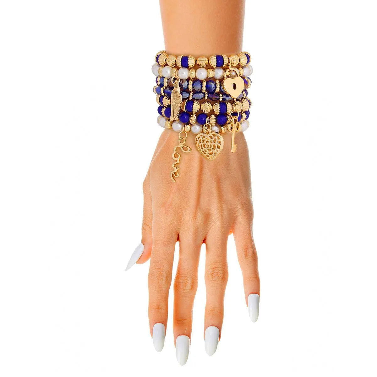 Blue and Faux Pearl Love Bracelets: Feminine and Romantic Pinktown