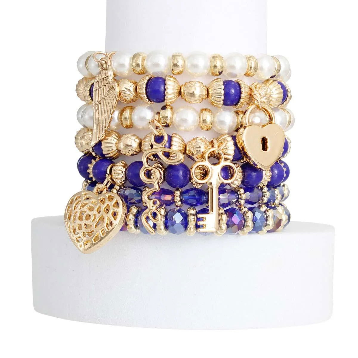 Blue and Faux Pearl Love Bracelets: Feminine and Romantic Pinktown