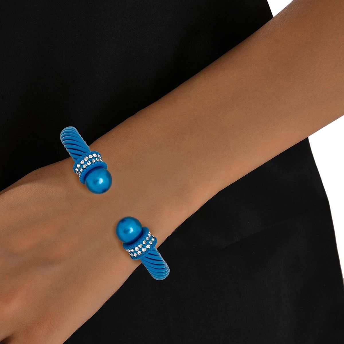 Trendy Blue Cuff Bracelet with Sparkling Accents: Stylish Statement Jewelry for Every Occasion Pinktown