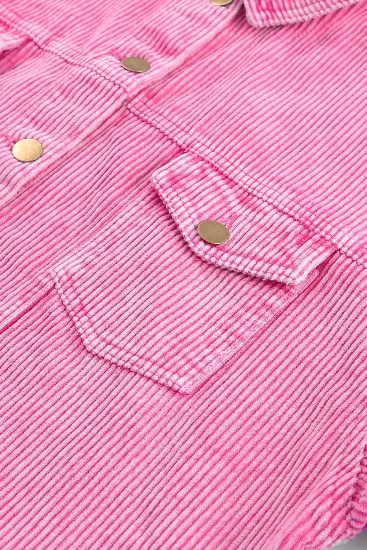 Bright Pink Vintage Style Raw Hem Corduroy Jacket Jewelry Bubble