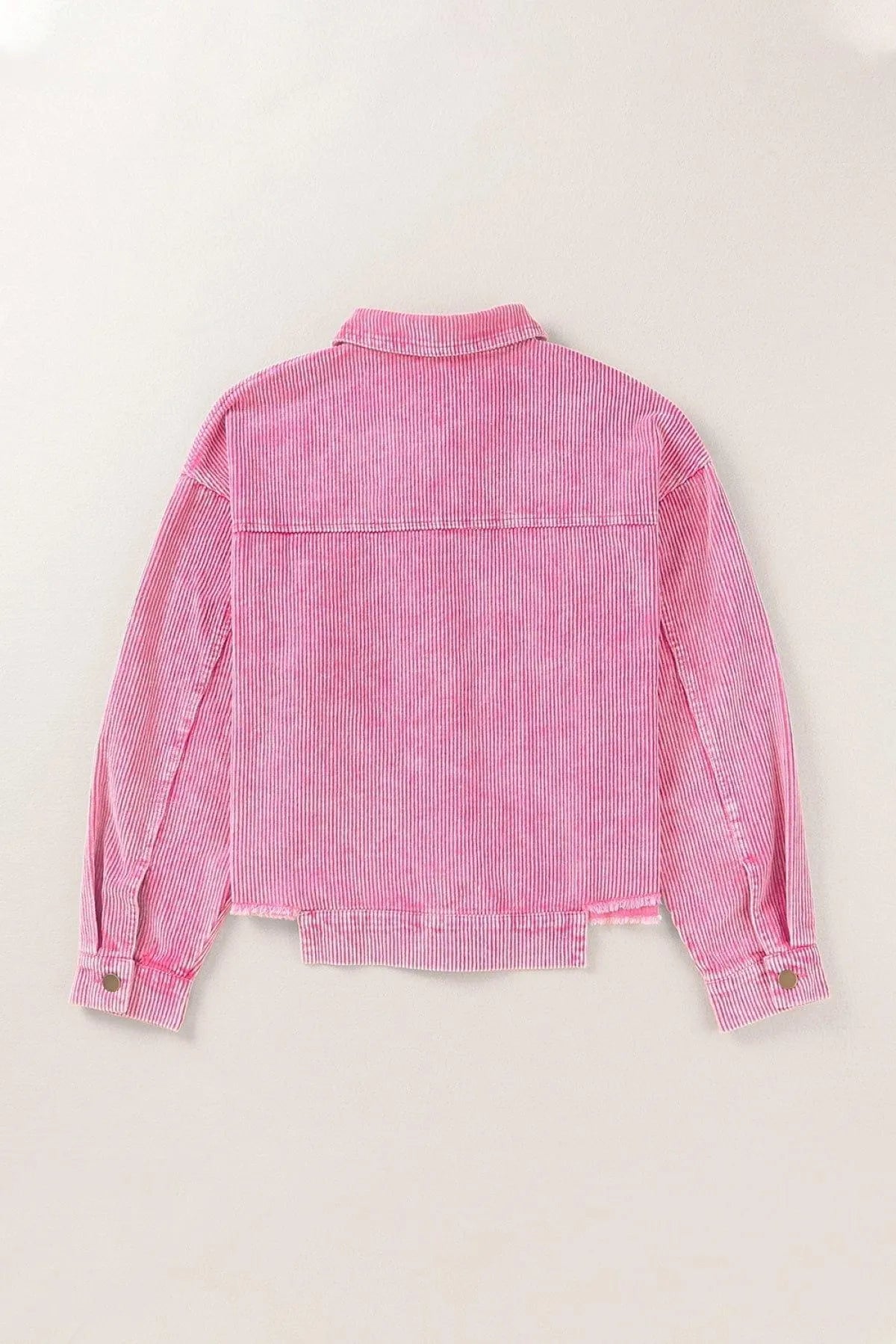 Bright Pink Vintage Style Raw Hem Corduroy Jacket Jewelry Bubble