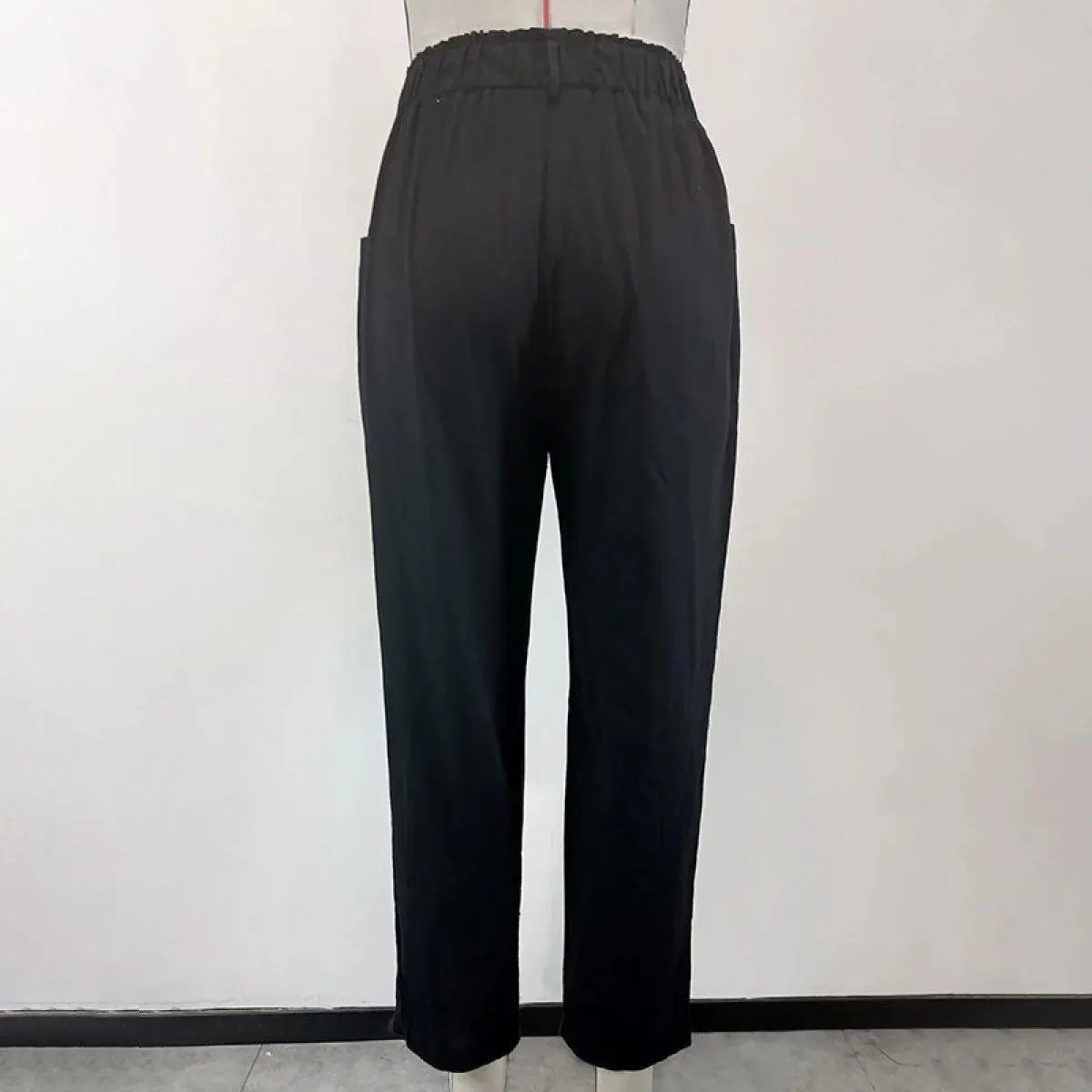 Casual High Waist Botton Straight Pants