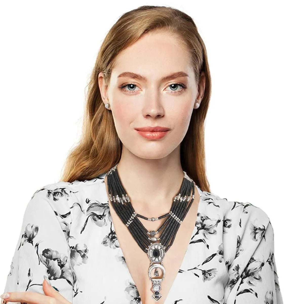 Chic Layered Black Beads Necklace Set - Statement Fashion Piece