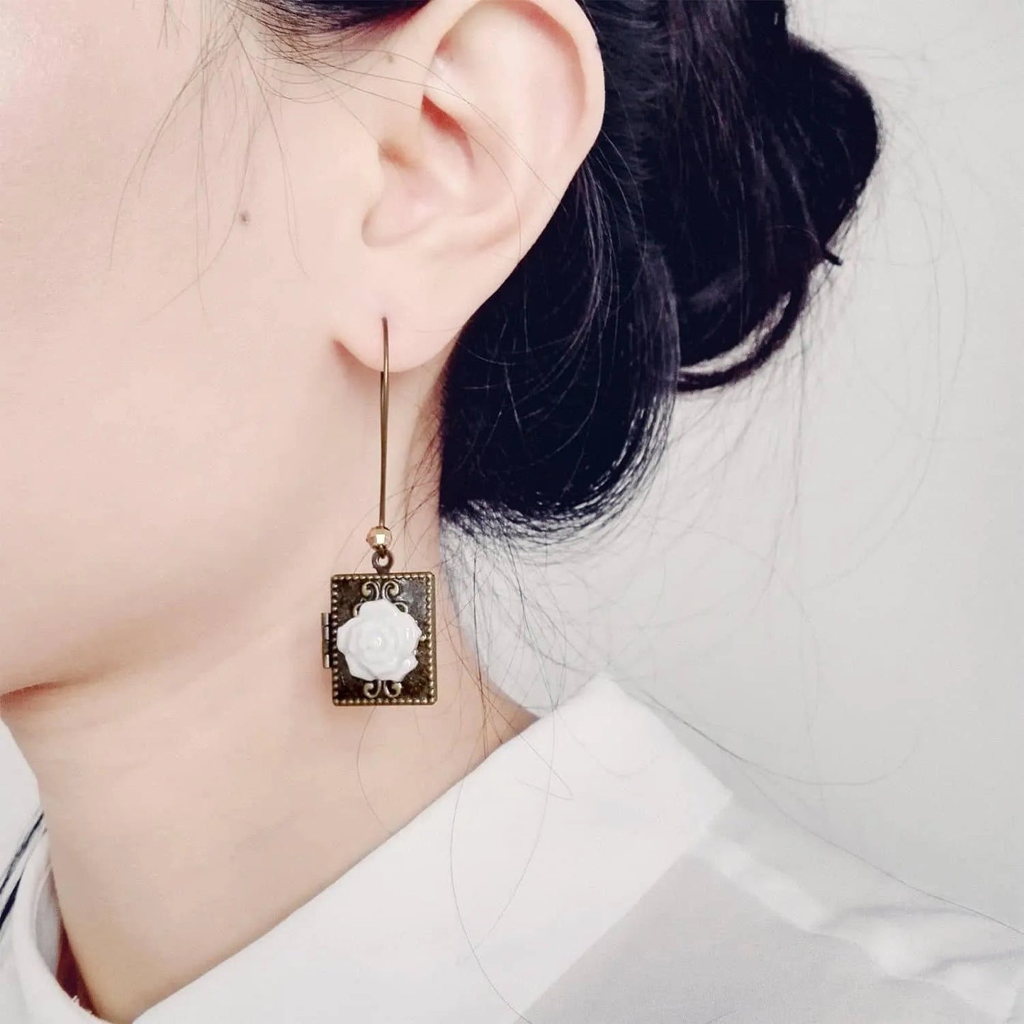 Classic Porcelain Rose on Vintage Book Locket Earrings | POPORCELAIN Based in Denmark POPORCELAIN