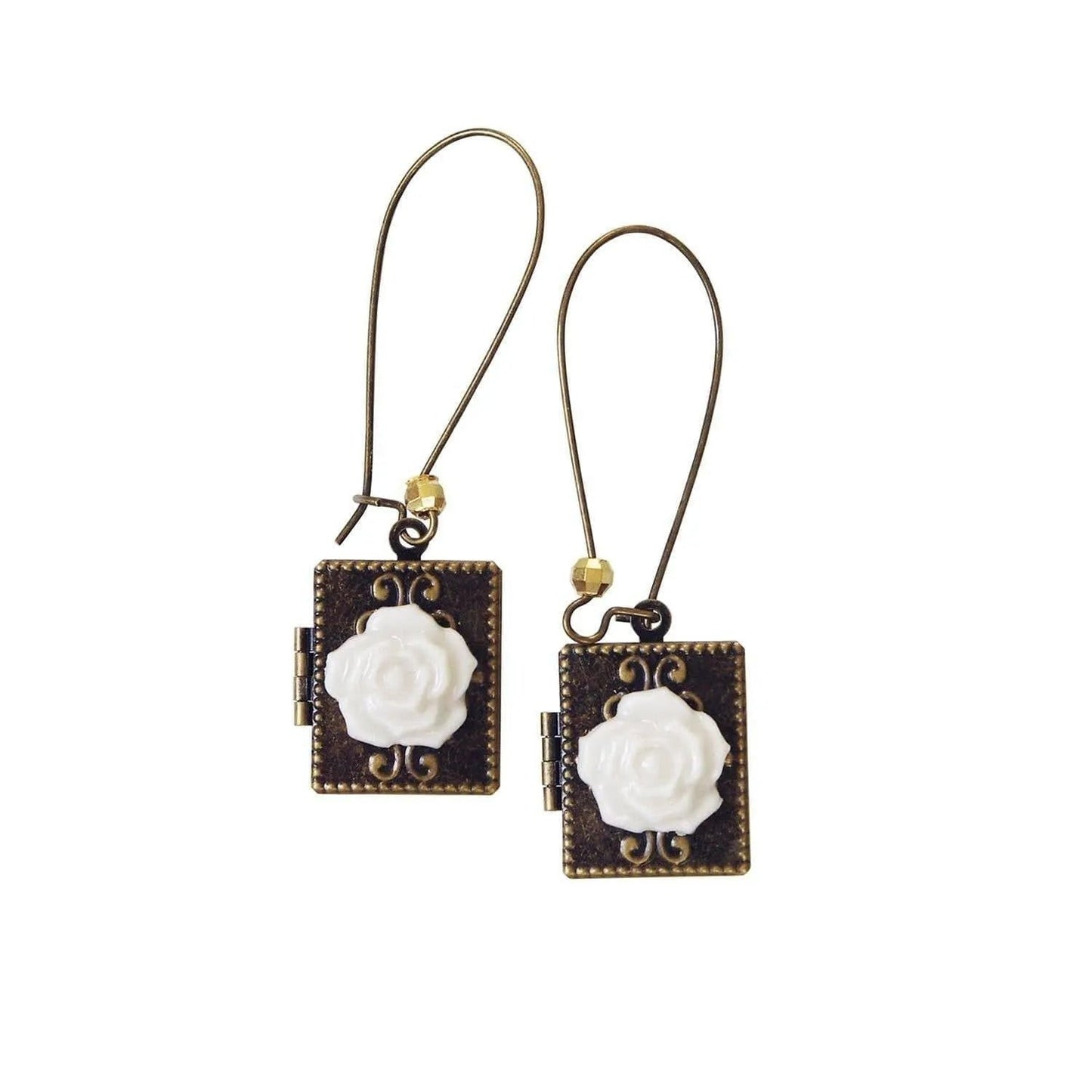 Classic Porcelain Rose on Vintage Book Locket Earrings | POPORCELAIN Based in Denmark POPORCELAIN