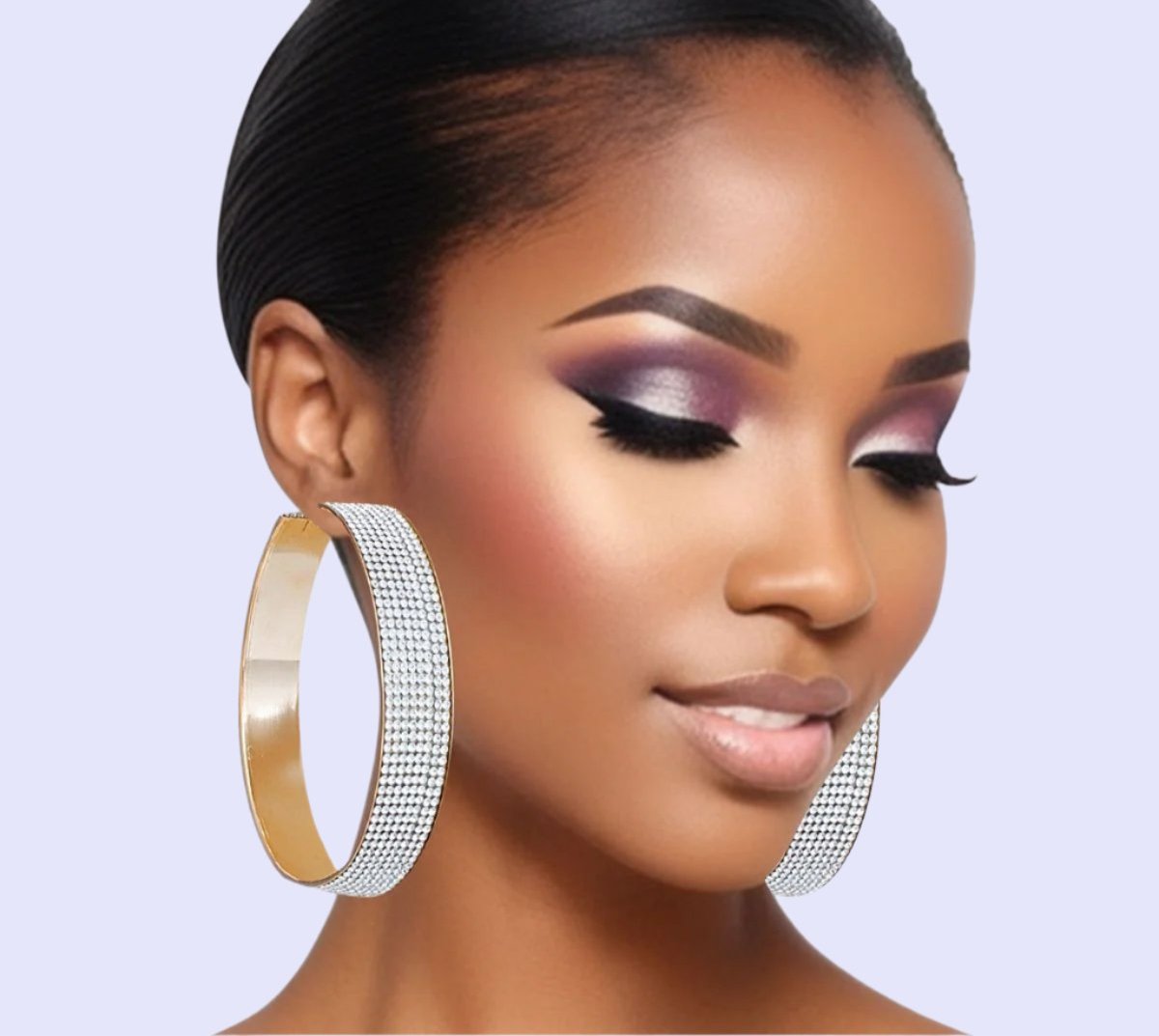 Clear Rhinestone Wide Hoop Earrings Gold Tone Pinktown