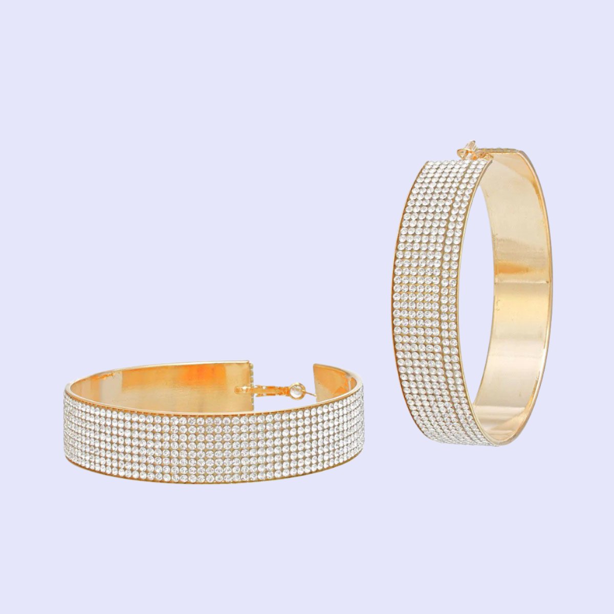 Clear Rhinestone Wide Hoop Earrings Gold Tone Pinktown