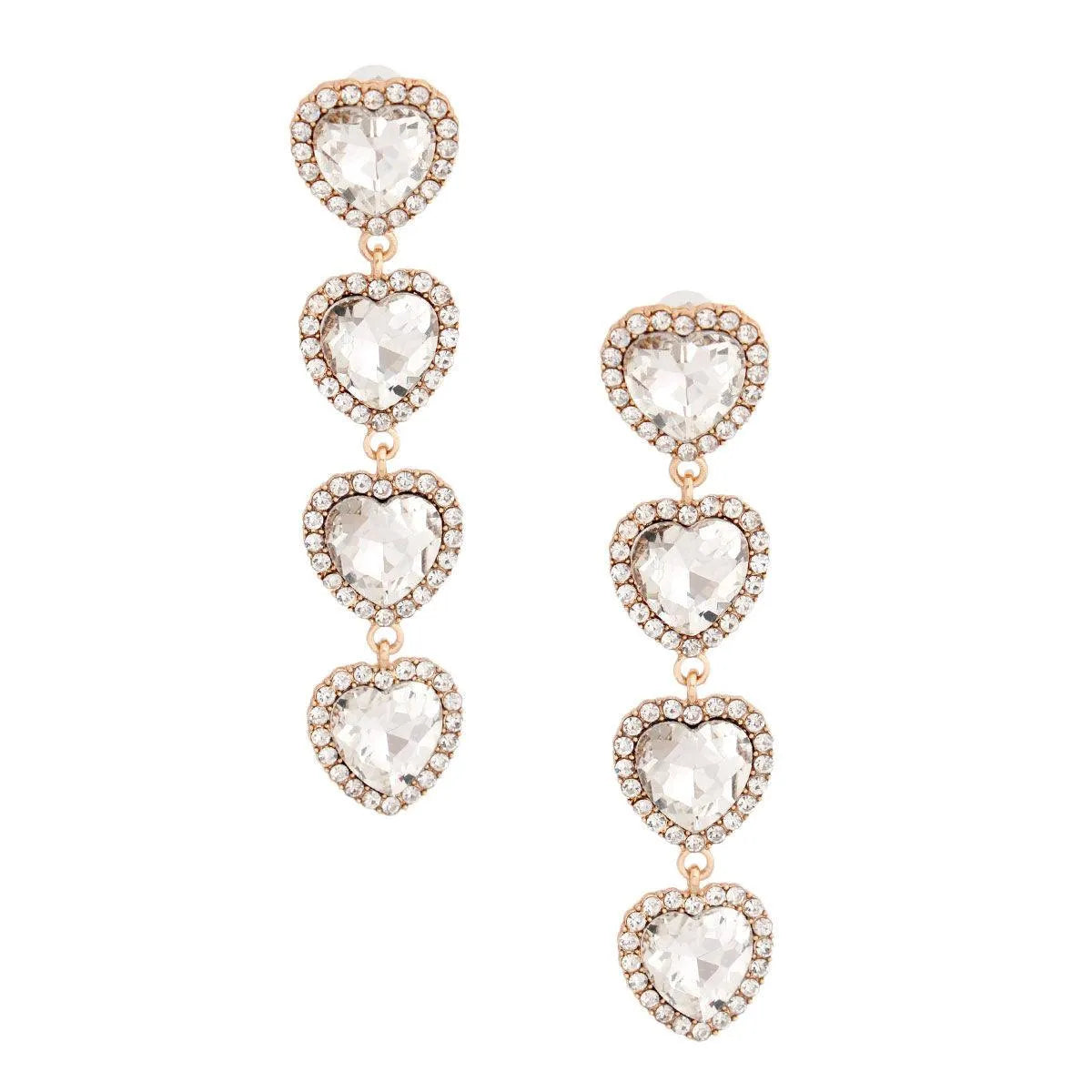 Clear Sweetheart Linear Statement Drop Earrings Gold Plated Pinktown
