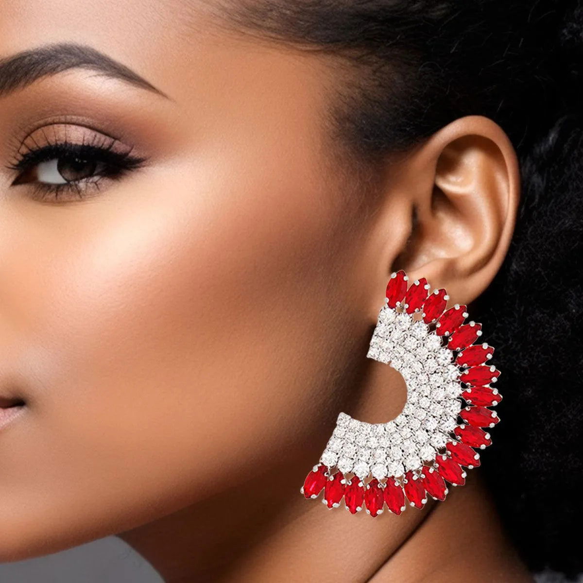 Crescent Sparkle Red/Clear Stud Earrings Pinktown